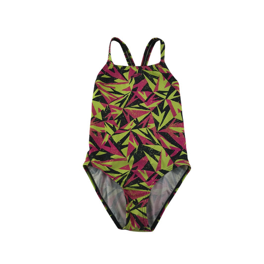 Speedo swimsuit 13-14 years yellow and pink graphic pattern one-piece cossie