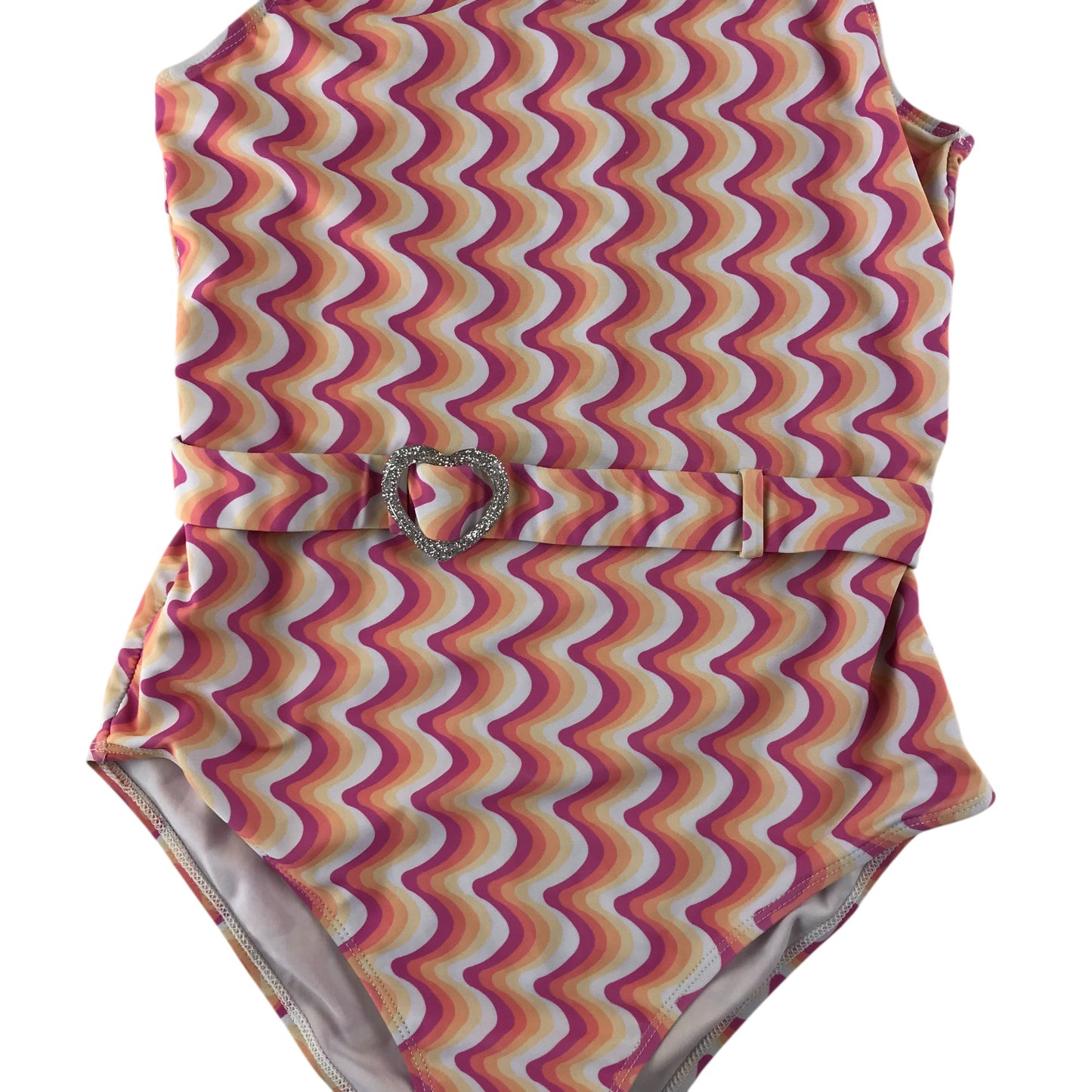 Primark swimsuit 14-15 years purple and orange graphic wave pattern one-piece cossie