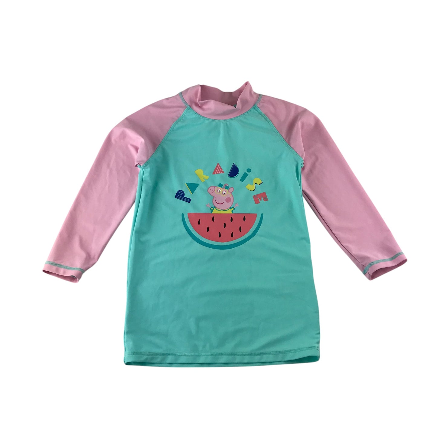 Peppa Pig swim top 9-10 years pink and turquoise Paradise print