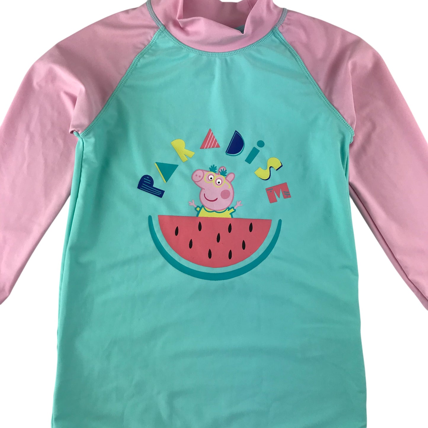 Peppa Pig swim top 9-10 years pink and turquoise Paradise print