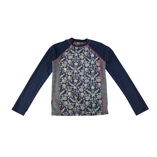 Fatface swim top 12-13 years blue and white graphic long sleeve