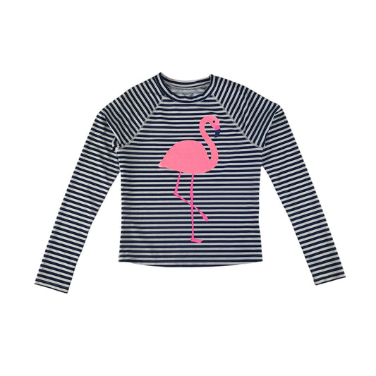 Gap swim top 12-13 years navy and white stripy flamingo long sleeve