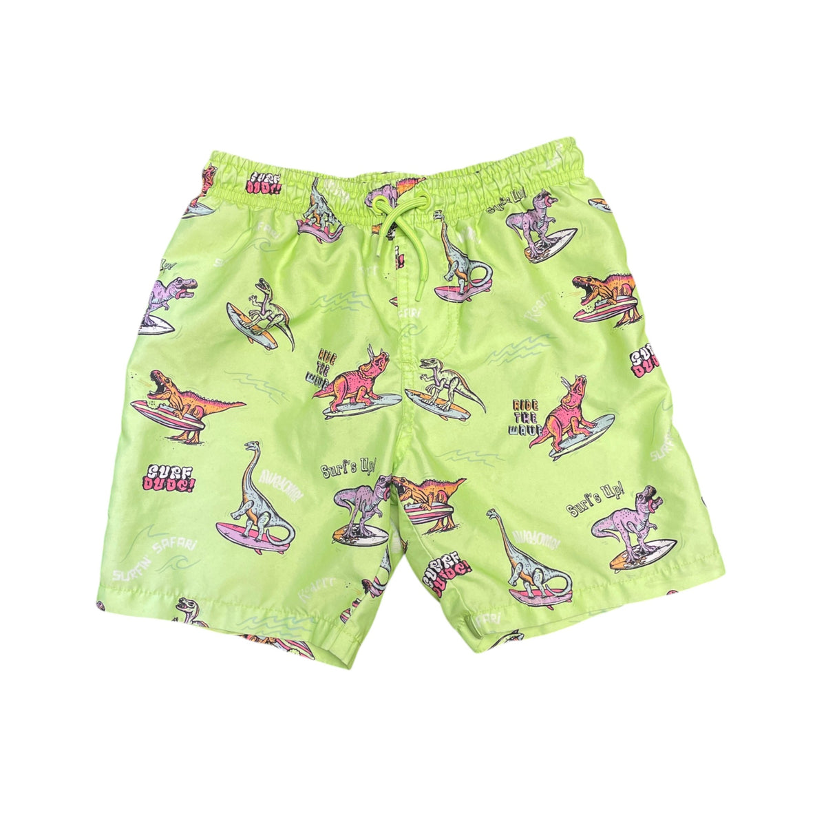 Primark 6-7 years neon green swim trunks surfing dinosaurs polyester