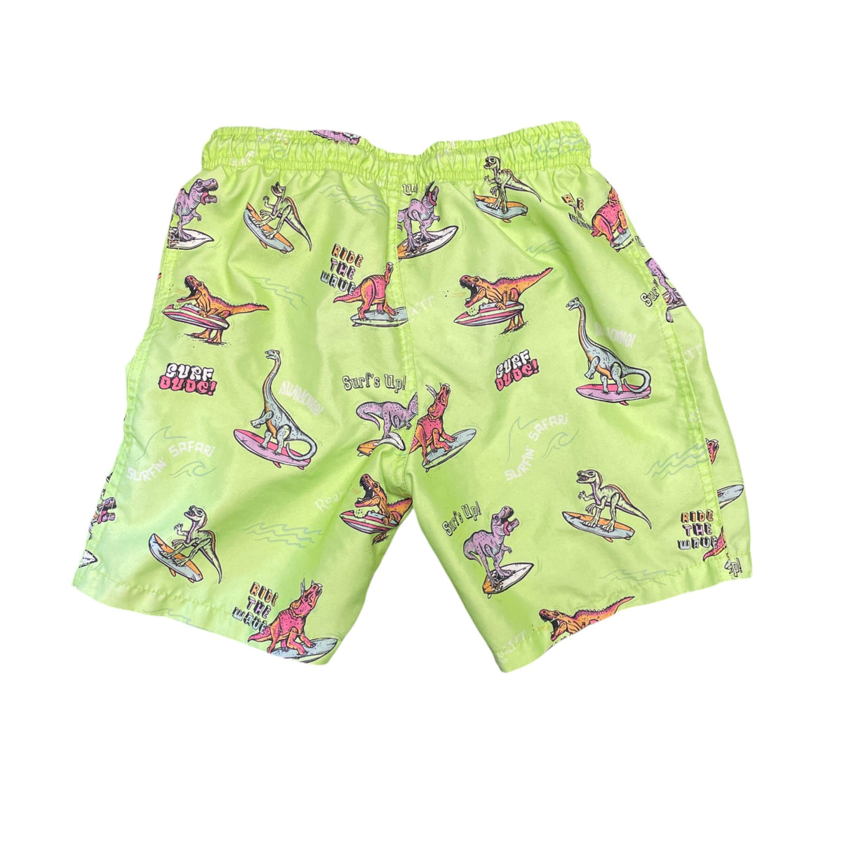 Primark 6-7 years neon green swim trunks surfing dinosaurs polyester