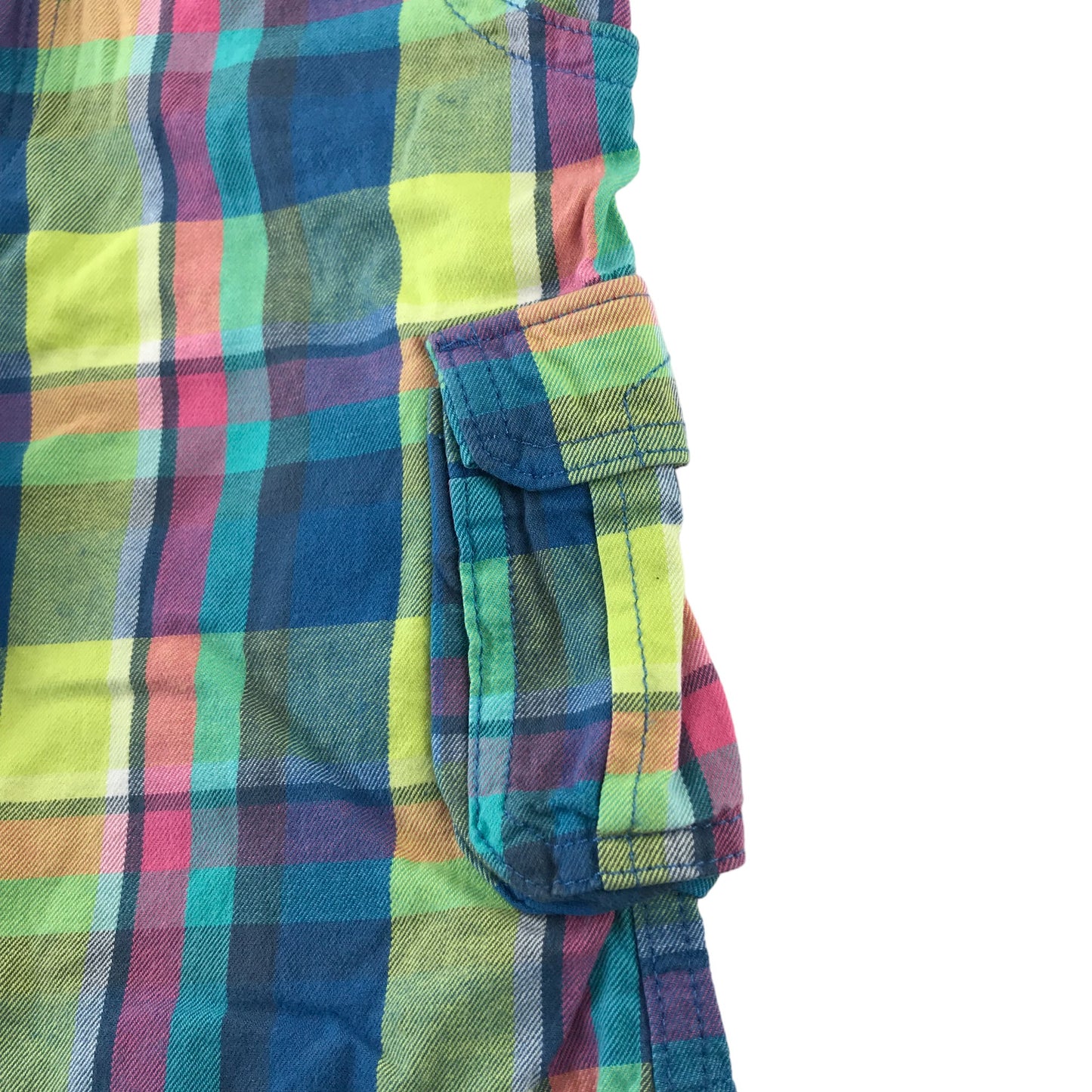 M&S Shorts Age 6 Yellow Checked Adjustable Waist Pockets Belt Loops Cargo Style