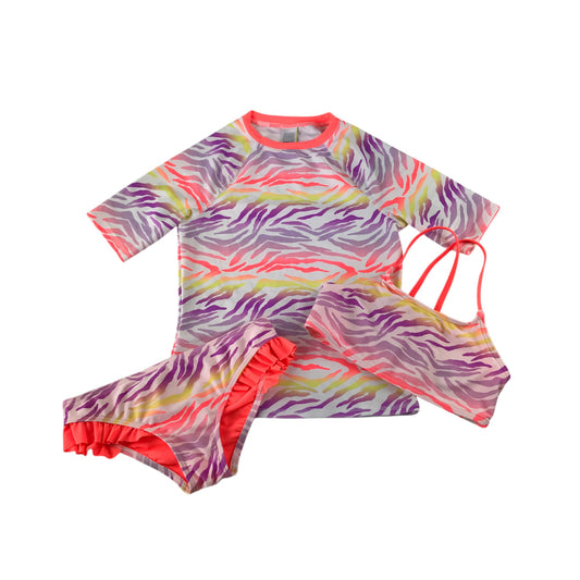 M&S swimsuit 9-10 years lilac orange and yellow 3-piece set