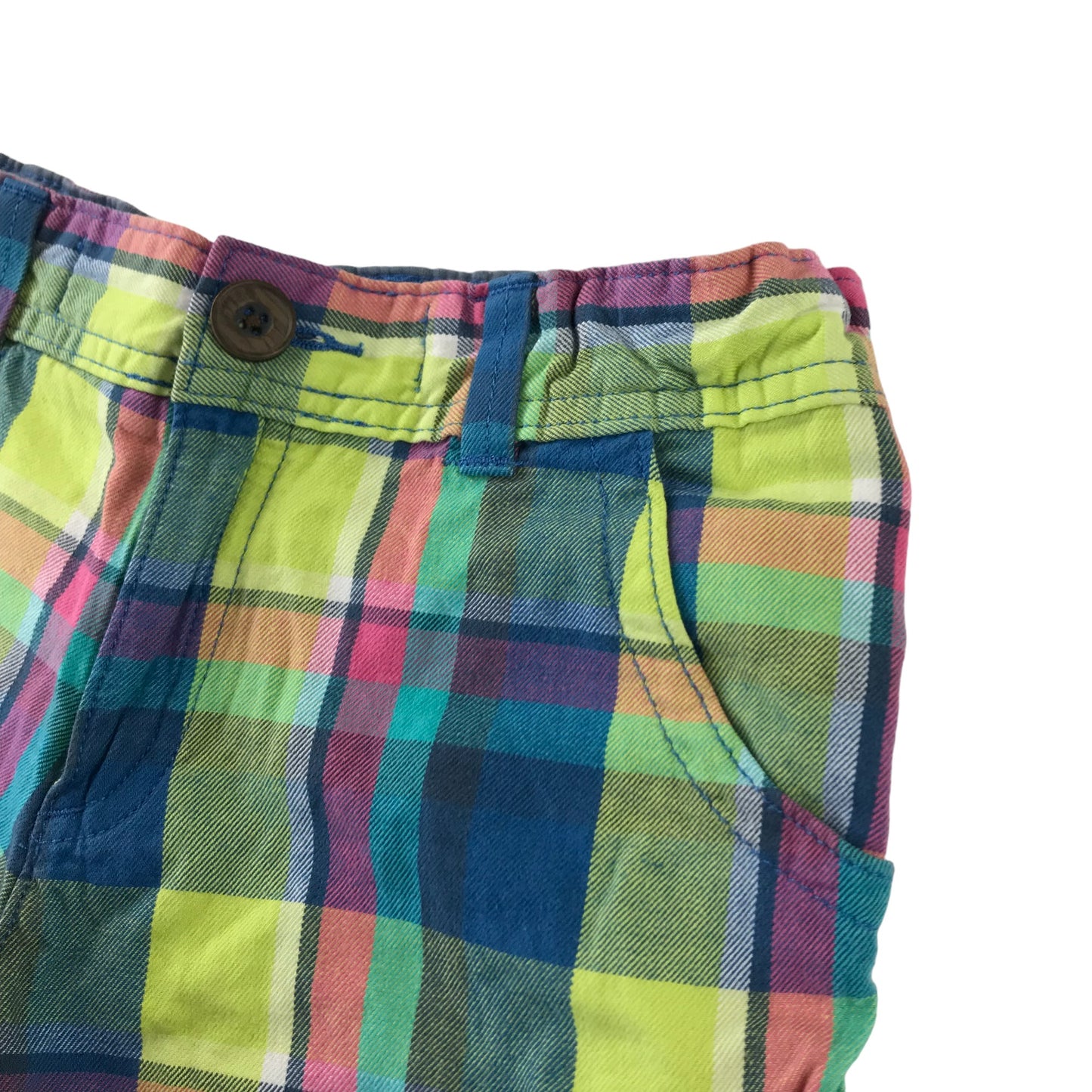 M&S Shorts Age 6 Yellow Checked Adjustable Waist Pockets Belt Loops Cargo Style