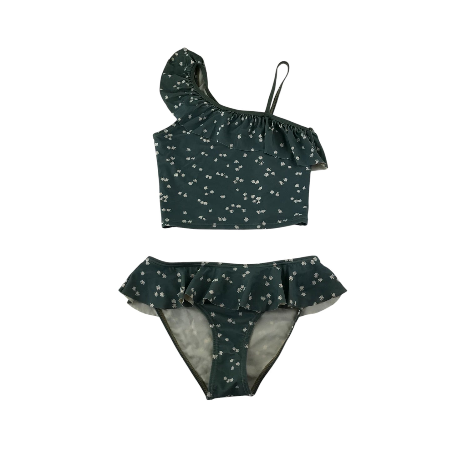 M&S swimsuit 10-11 years green daisies 2-piece set