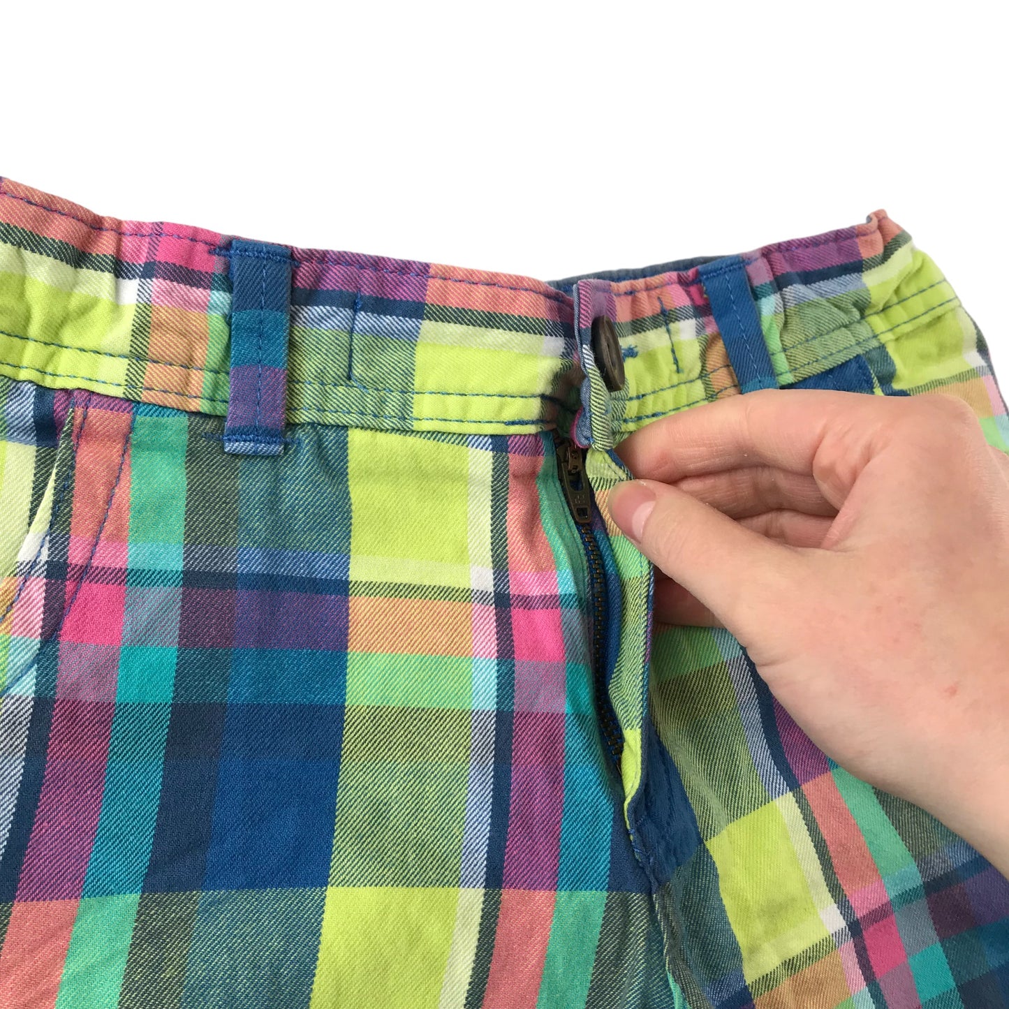 M&S Shorts Age 6 Yellow Checked Adjustable Waist Pockets Belt Loops Cargo Style
