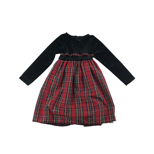 Good Lad Dress Age 6 Black Long Sleeve Velvet Top Red Checked Skirt