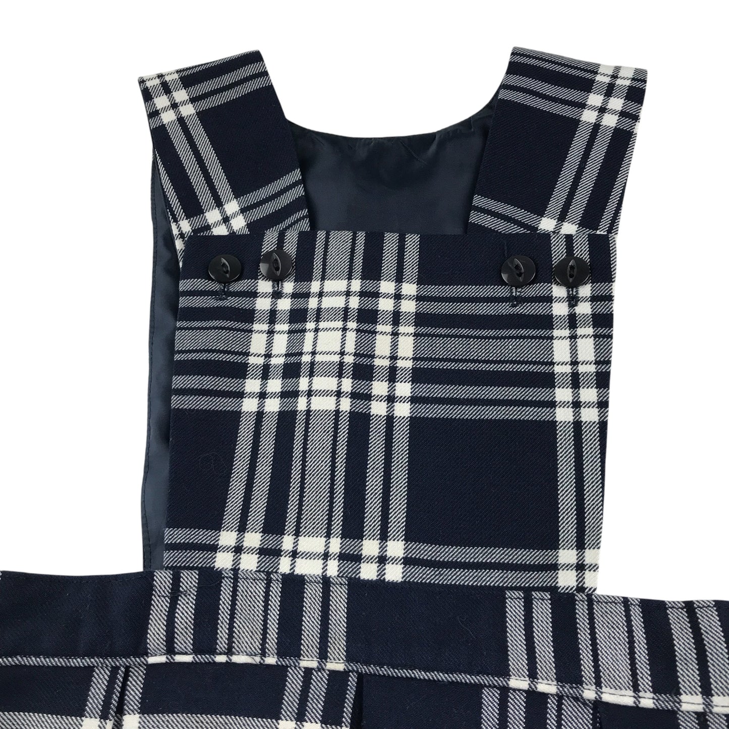 Navy and White Tartan School Bib Style Pinafore