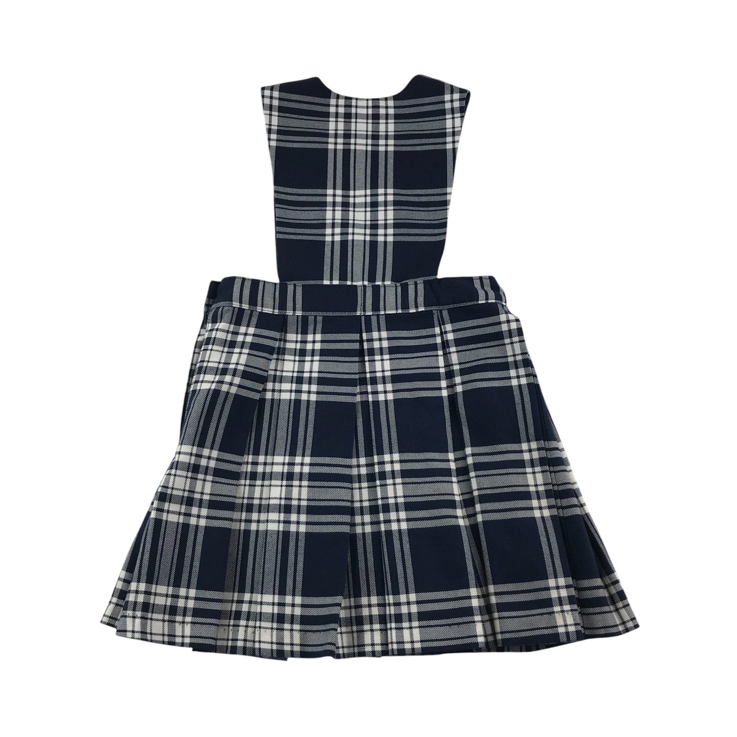 Navy and White Tartan School Bib Style Pinafore