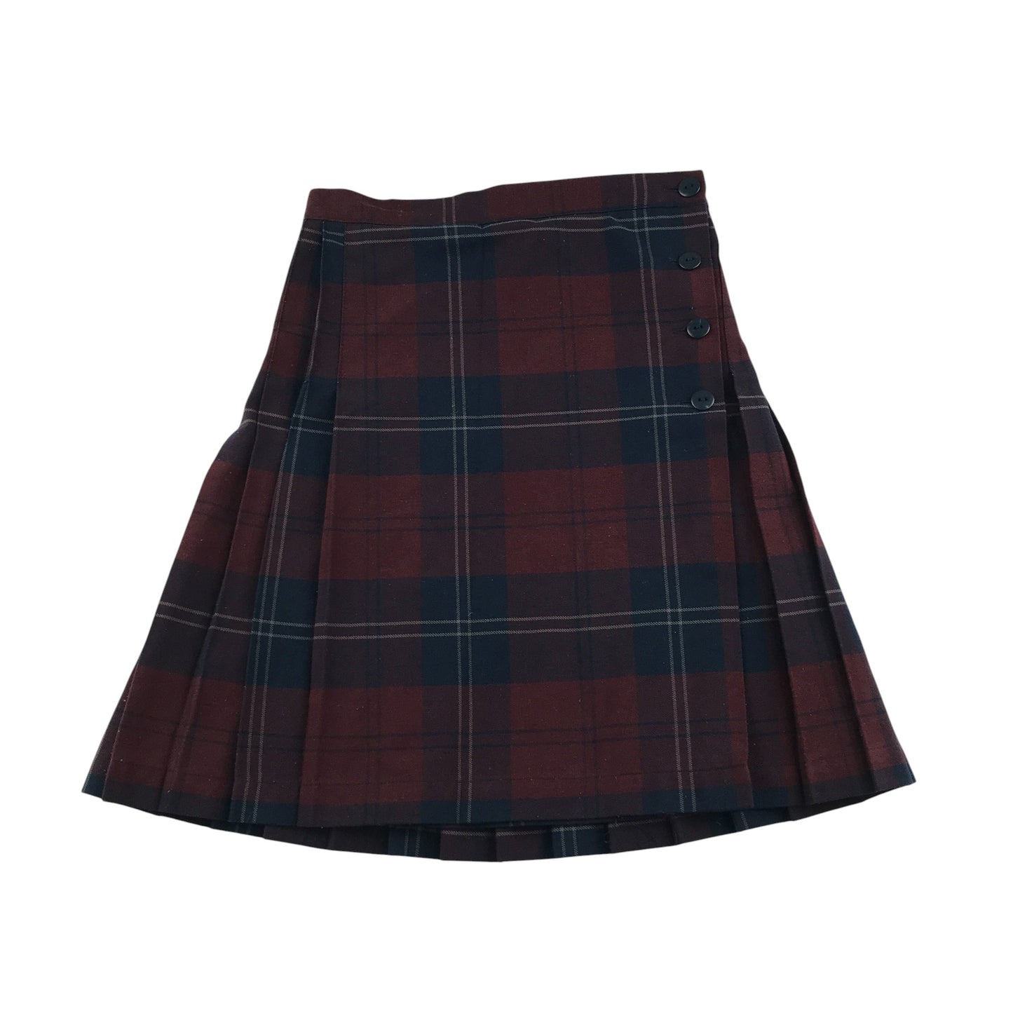 Burgundy and Navy Tartan School Skirt Adjustable Waistband