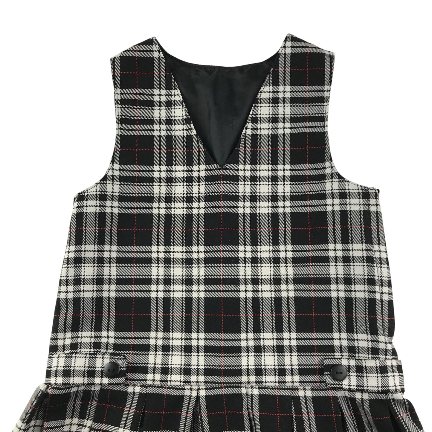 Black and White Tartan V-neck School Bib Style Pinafore