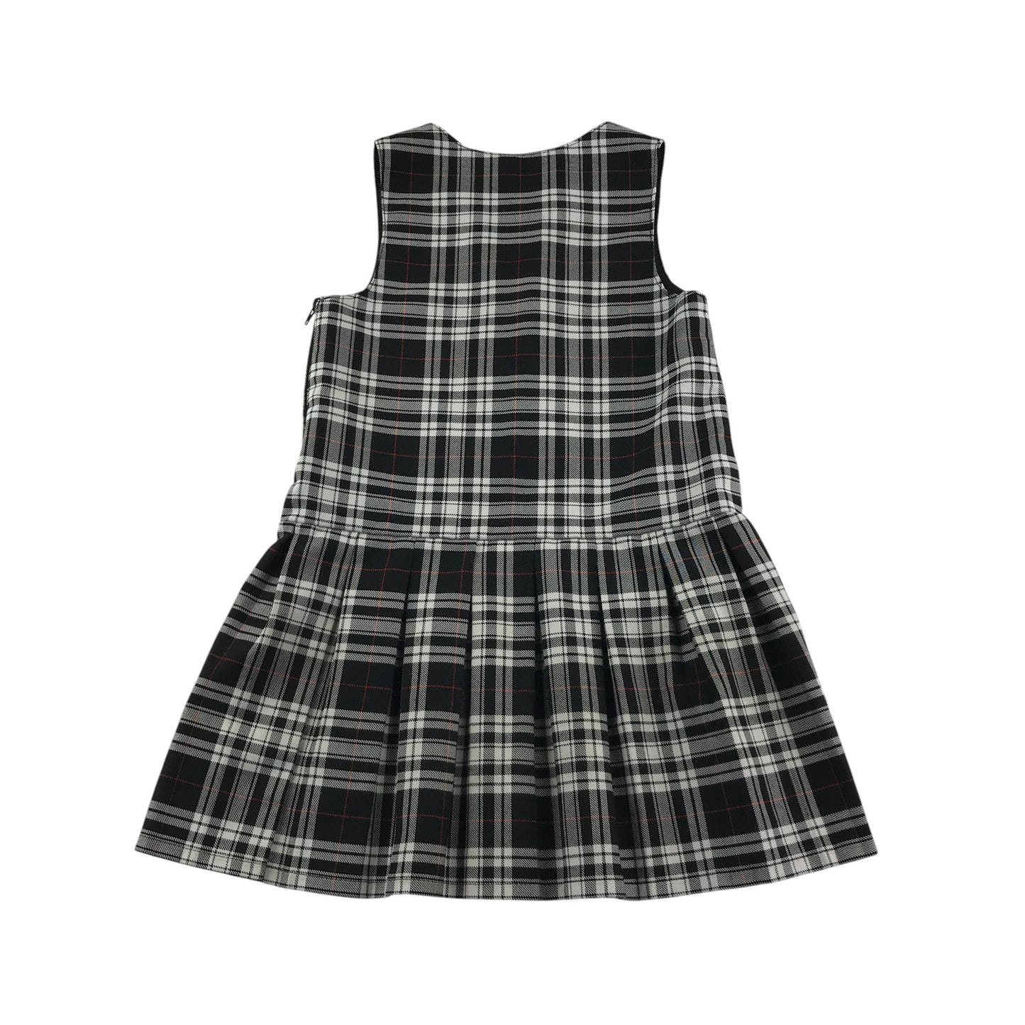 Black and White Tartan V-neck School Bib Style Pinafore