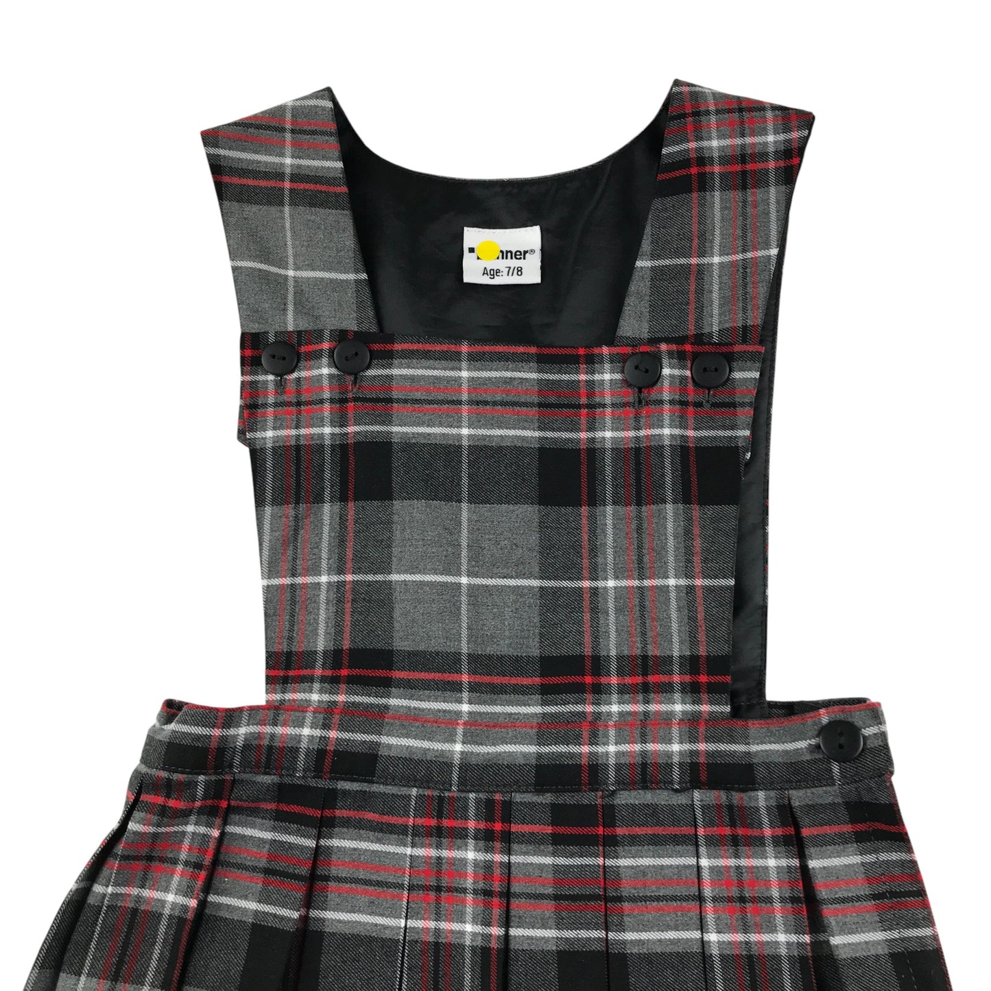 Grey and Red Tartan Bib School Bib Style Pinafore