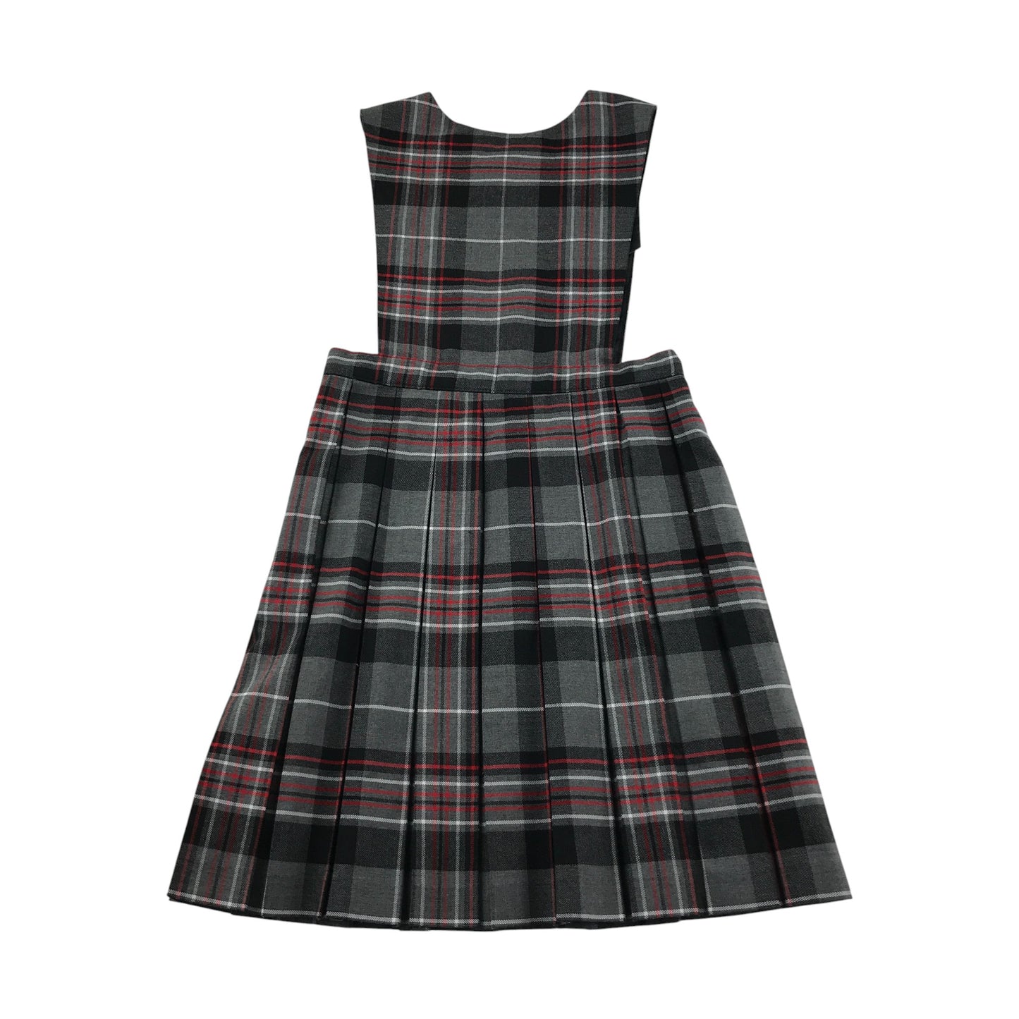 Grey and Red Tartan Bib School Bib Style Pinafore