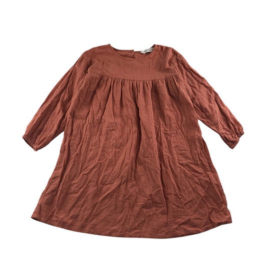 H&M Dress 9-10 years Peachy Burnt Orange Plain Long Sleeve Cotton