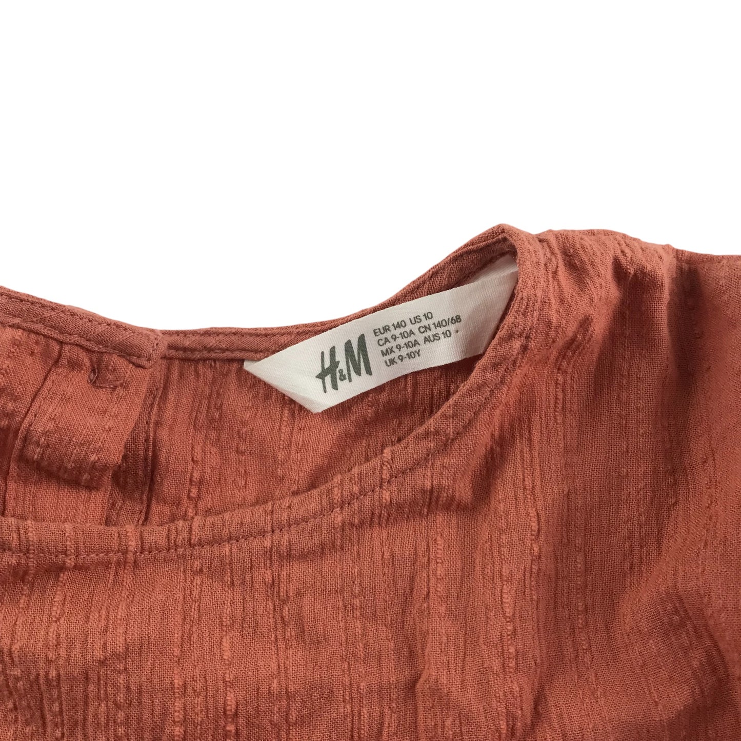 H&M Dress 9-10 years Peachy Burnt Orange Plain Long Sleeve Cotton