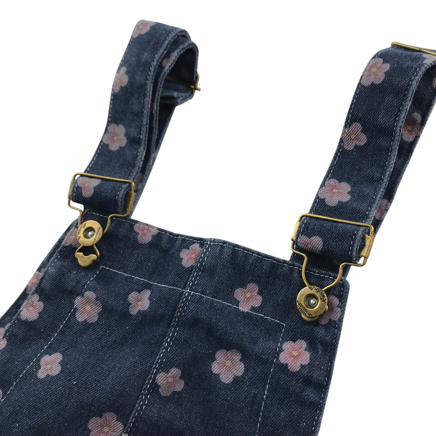 Dungaree Jumpsuit 7-8 years Blue Denim Floral Print Front and Back Pockets