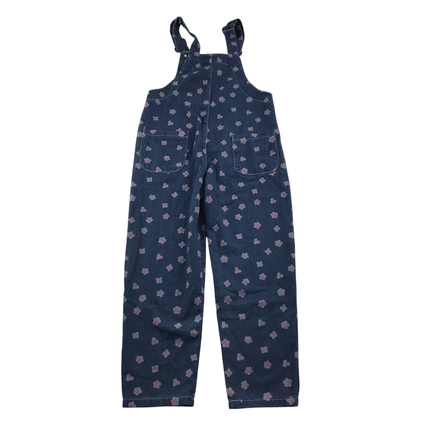 Dungaree Jumpsuit 7-8 years Blue Denim Floral Print Front and Back Pockets