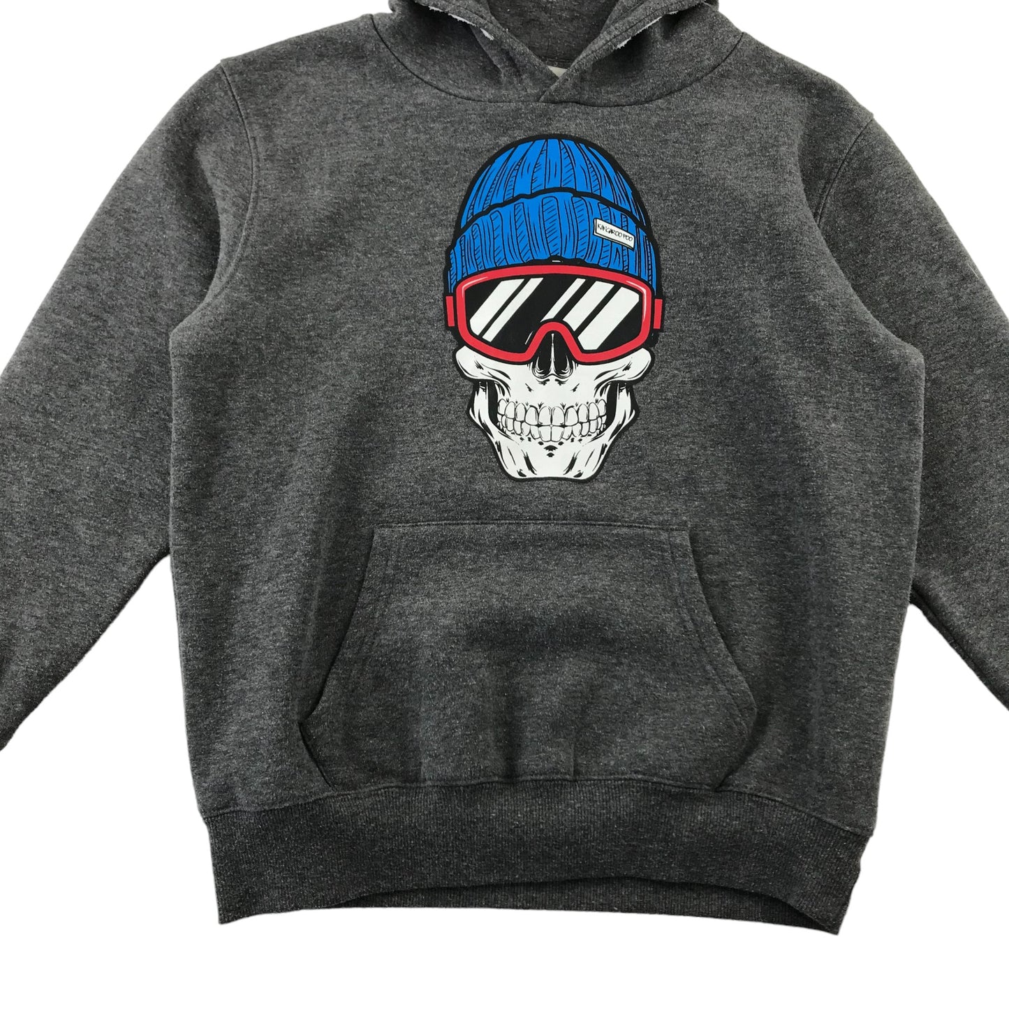 Kangaroo Poo hoodie 9-10 years grey skull with beanie hat graphic