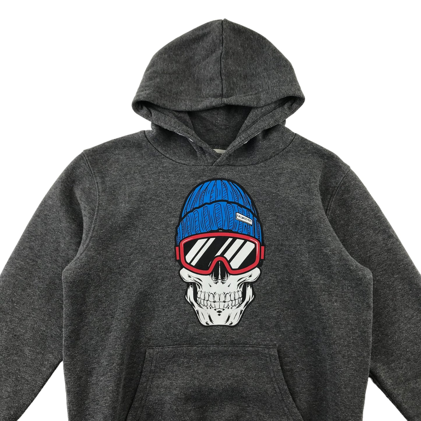 Kangaroo Poo hoodie 9-10 years grey skull with beanie hat graphic