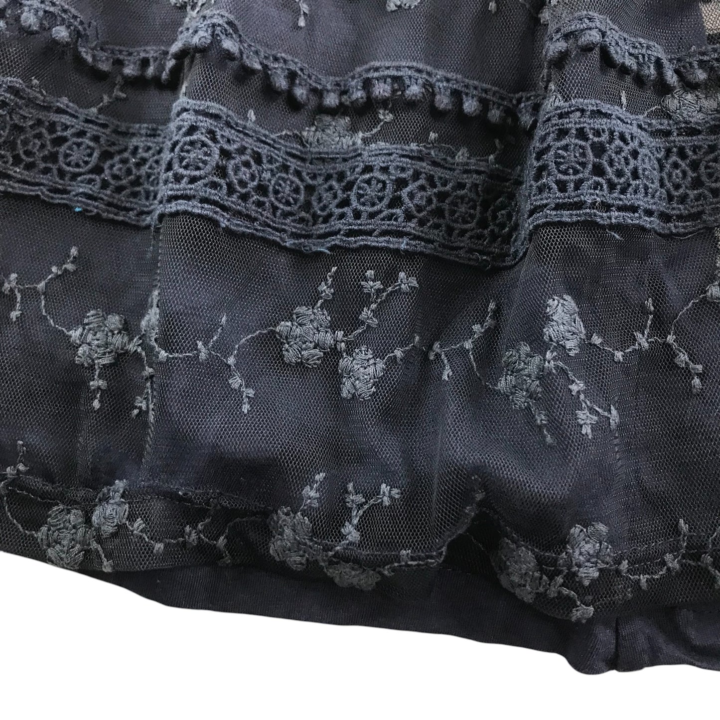 Matalan Dress 8-9 Years Navy Lace over Layer with Floral Design and Under Layer Plain Navy with Spaghetti Straps Cotton