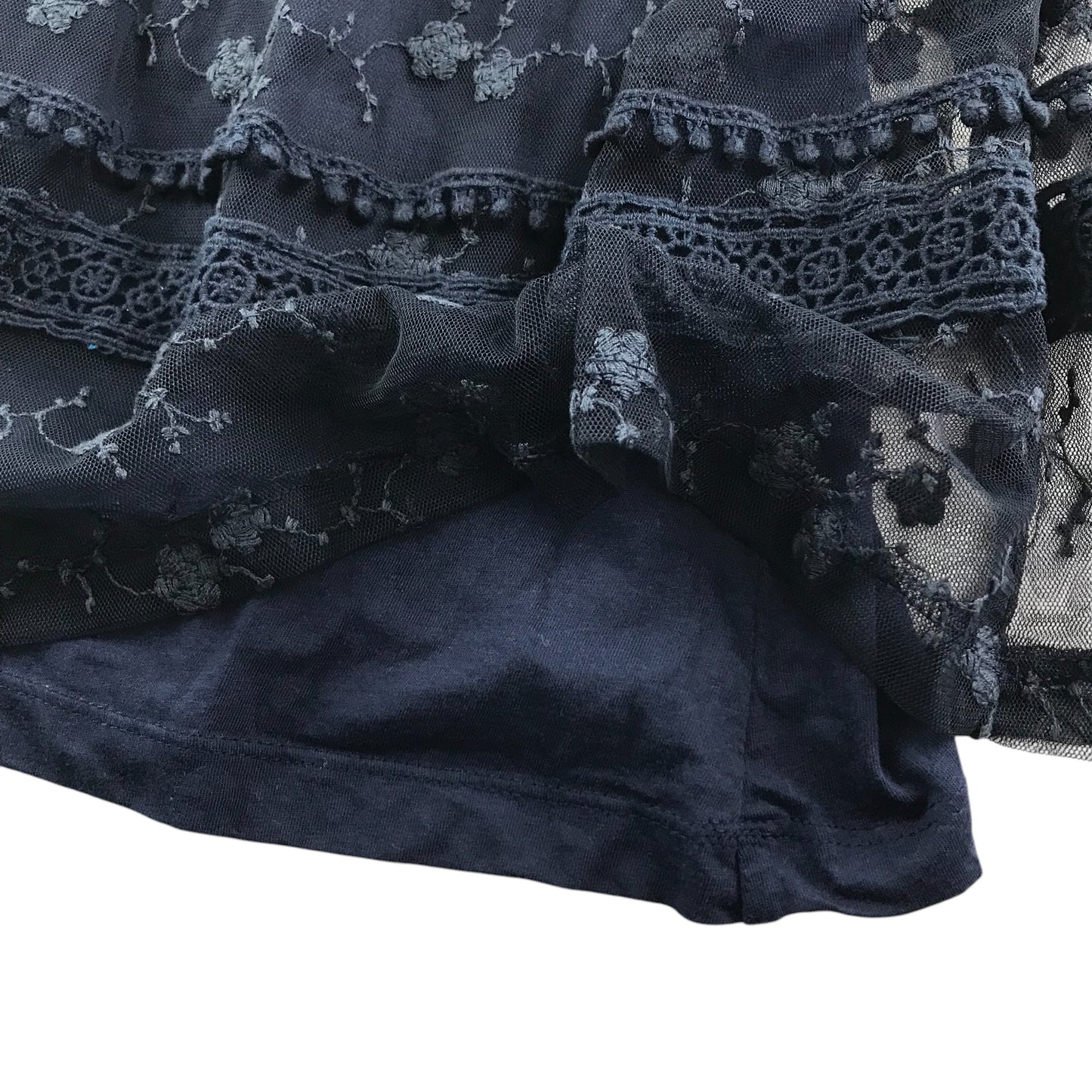 Matalan Dress 8-9 Years Navy Lace over Layer with Floral Design and Under Layer Plain Navy with Spaghetti Straps Cotton