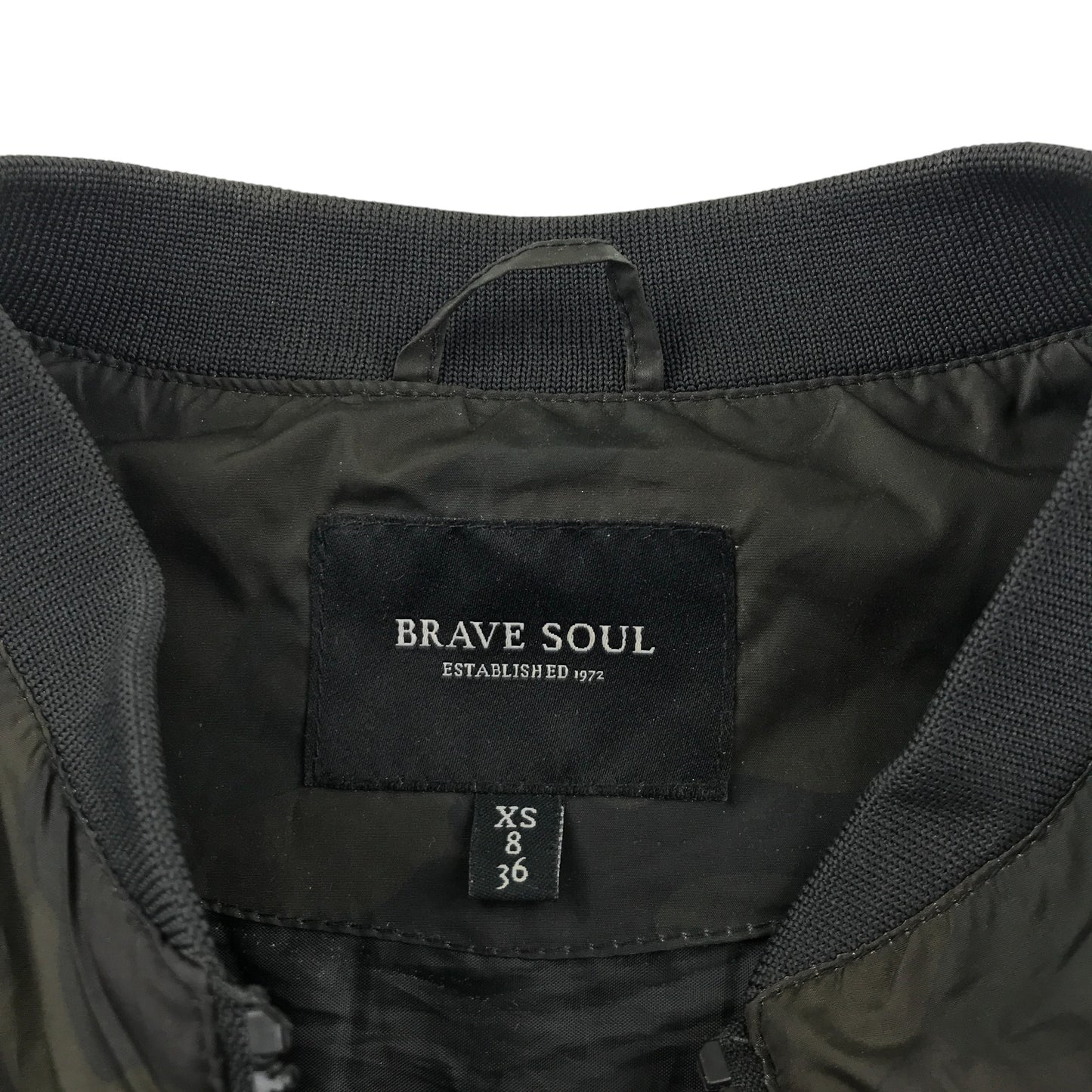 Brave Soul light jacket women's XS dark khaki bomber style cuffed arms and waist camo