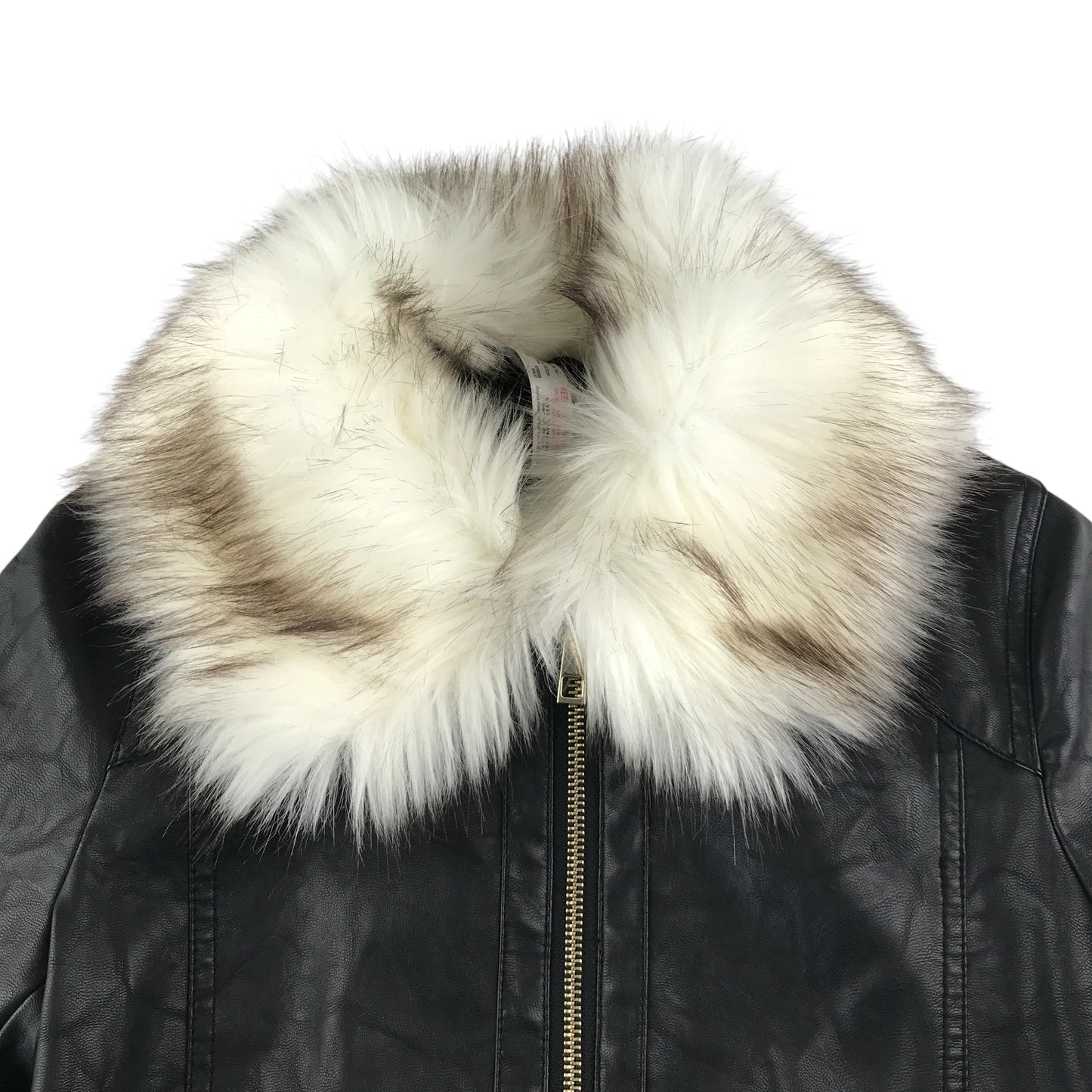 River Island light jacket 11-12 years black bomber style cuffed arms and waist faux fur collar