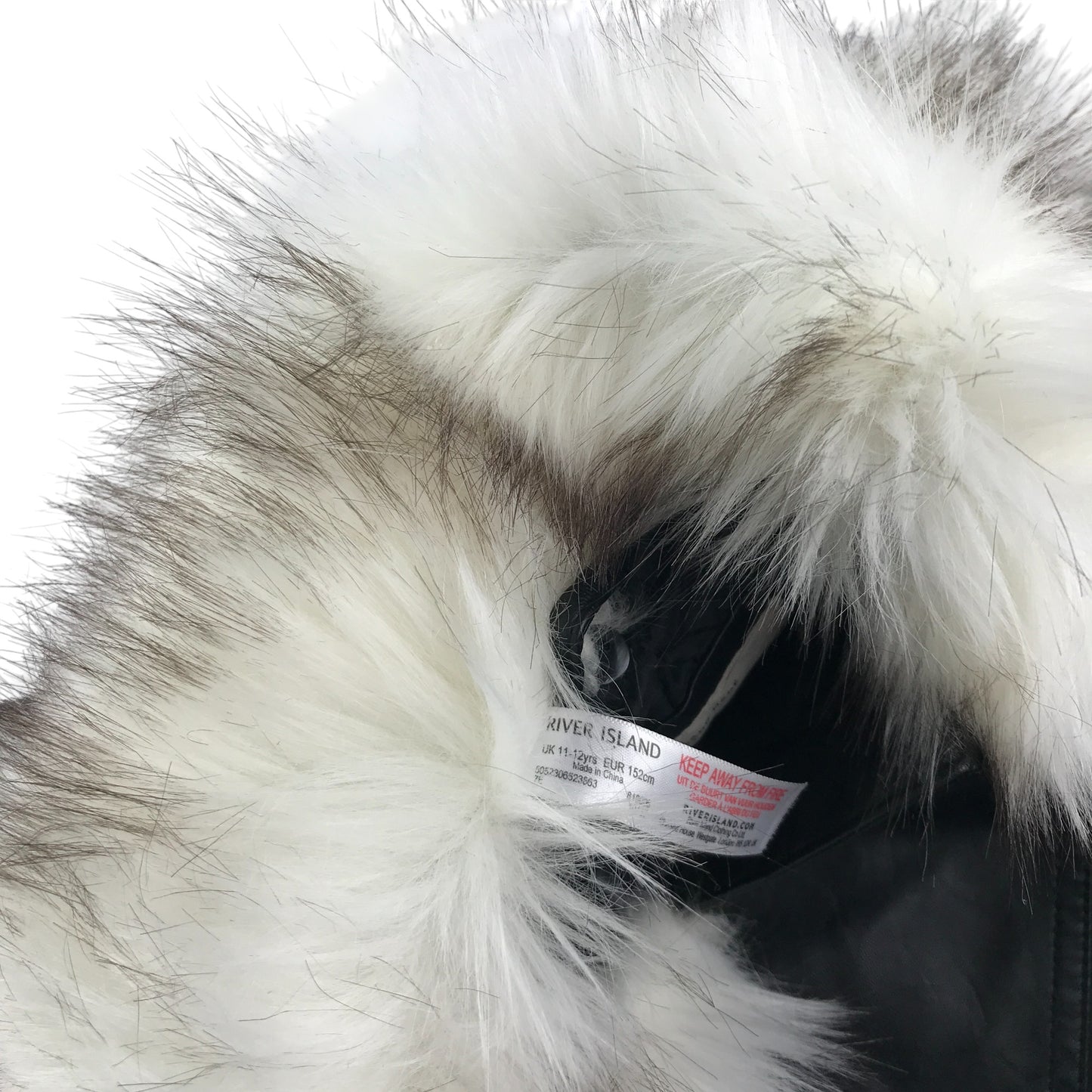 River Island light jacket 11-12 years black bomber style cuffed arms and waist faux fur collar