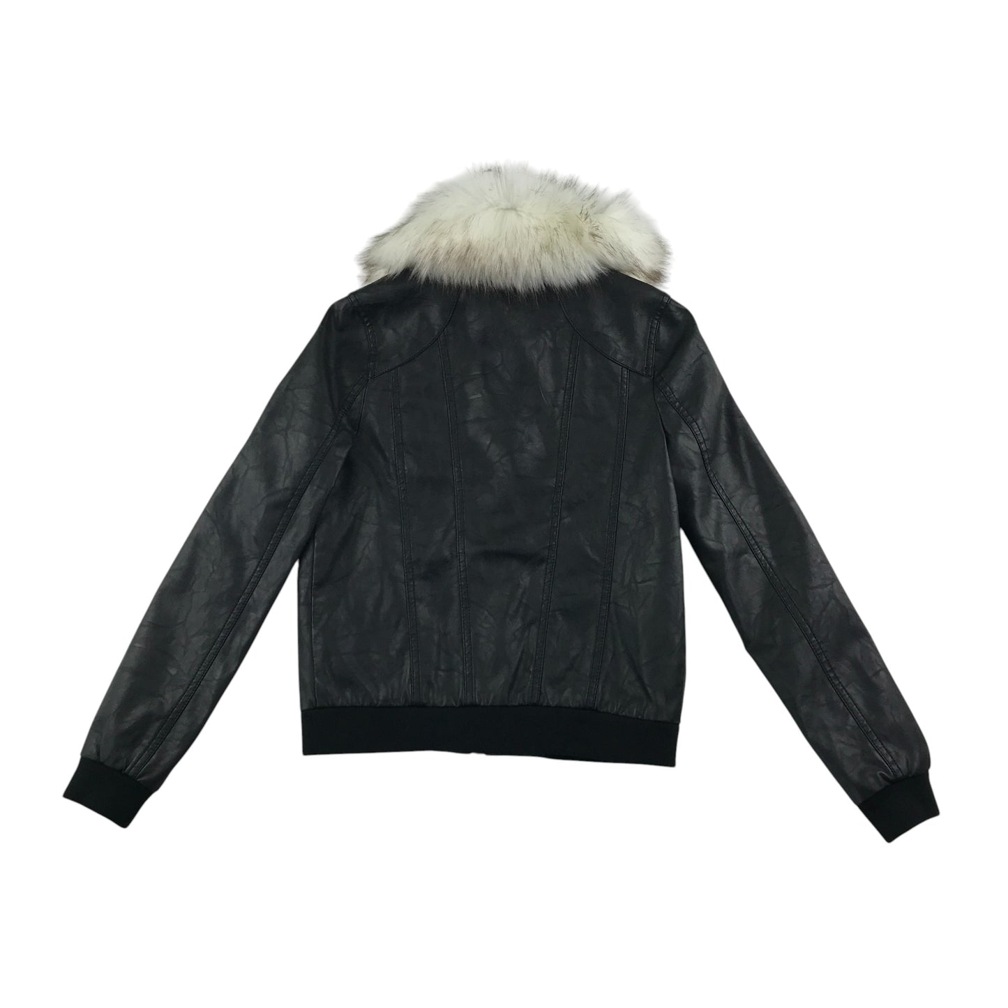 River Island light jacket 11-12 years black bomber style cuffed arms and waist faux fur collar