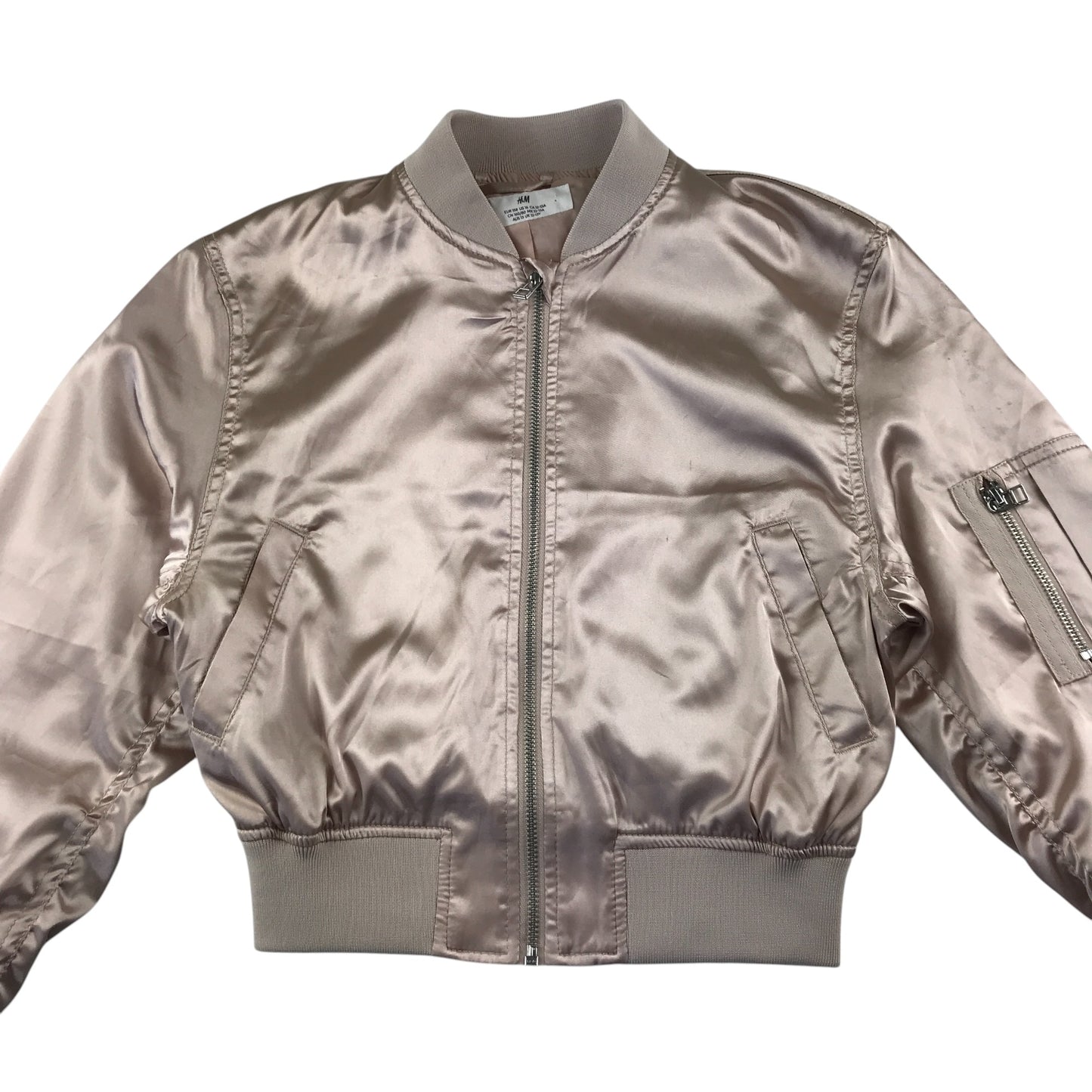 H&M light jacket 12-13 years pink shiny bomber style cuffed arms and waist