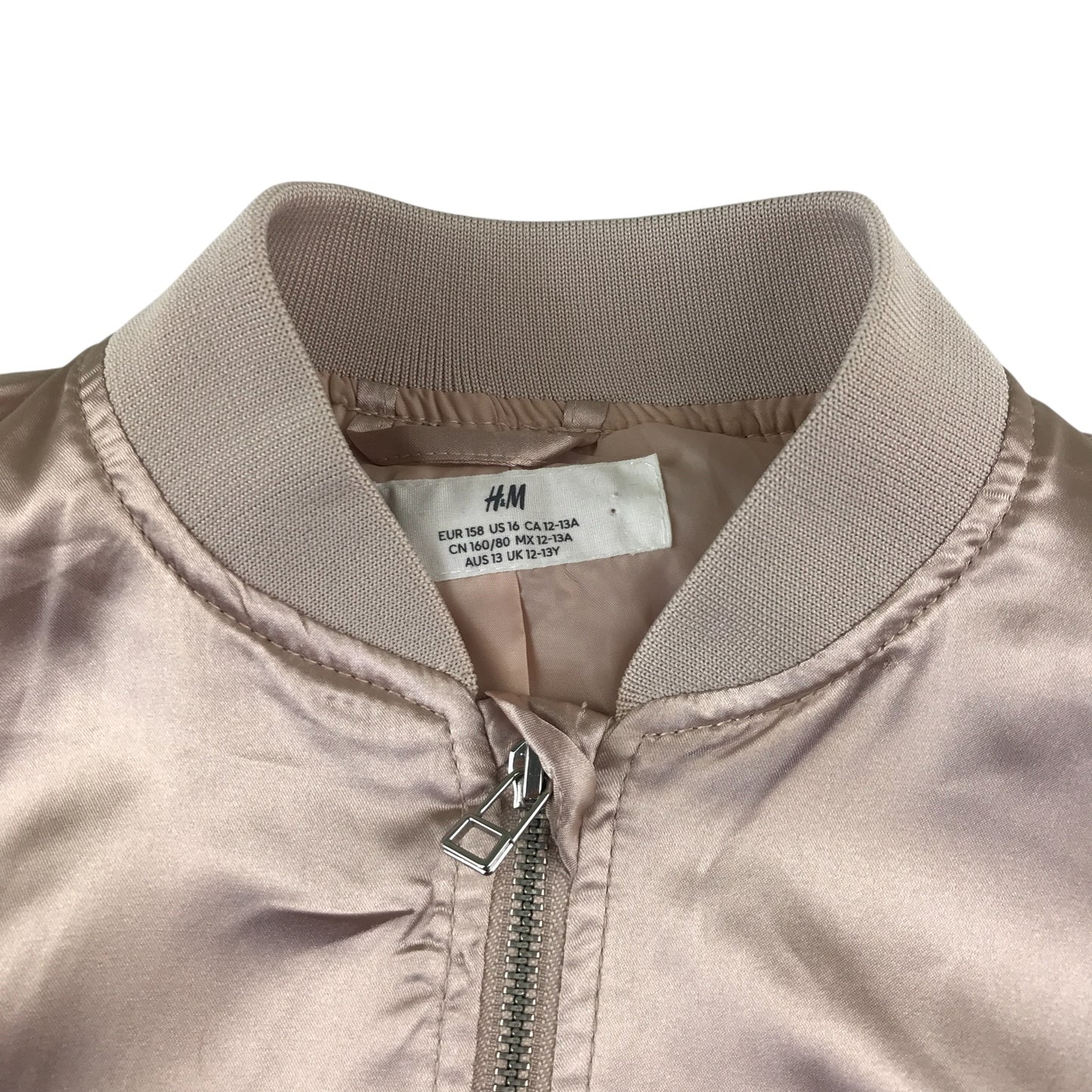 H&M light jacket 12-13 years pink shiny bomber style cuffed arms and waist