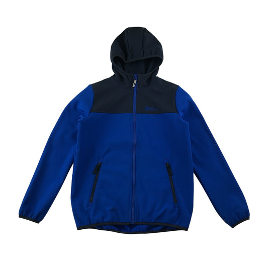 Jack Wolfskin jacket 11-12 years blue and grey waterproof hard shell warm fleece lining