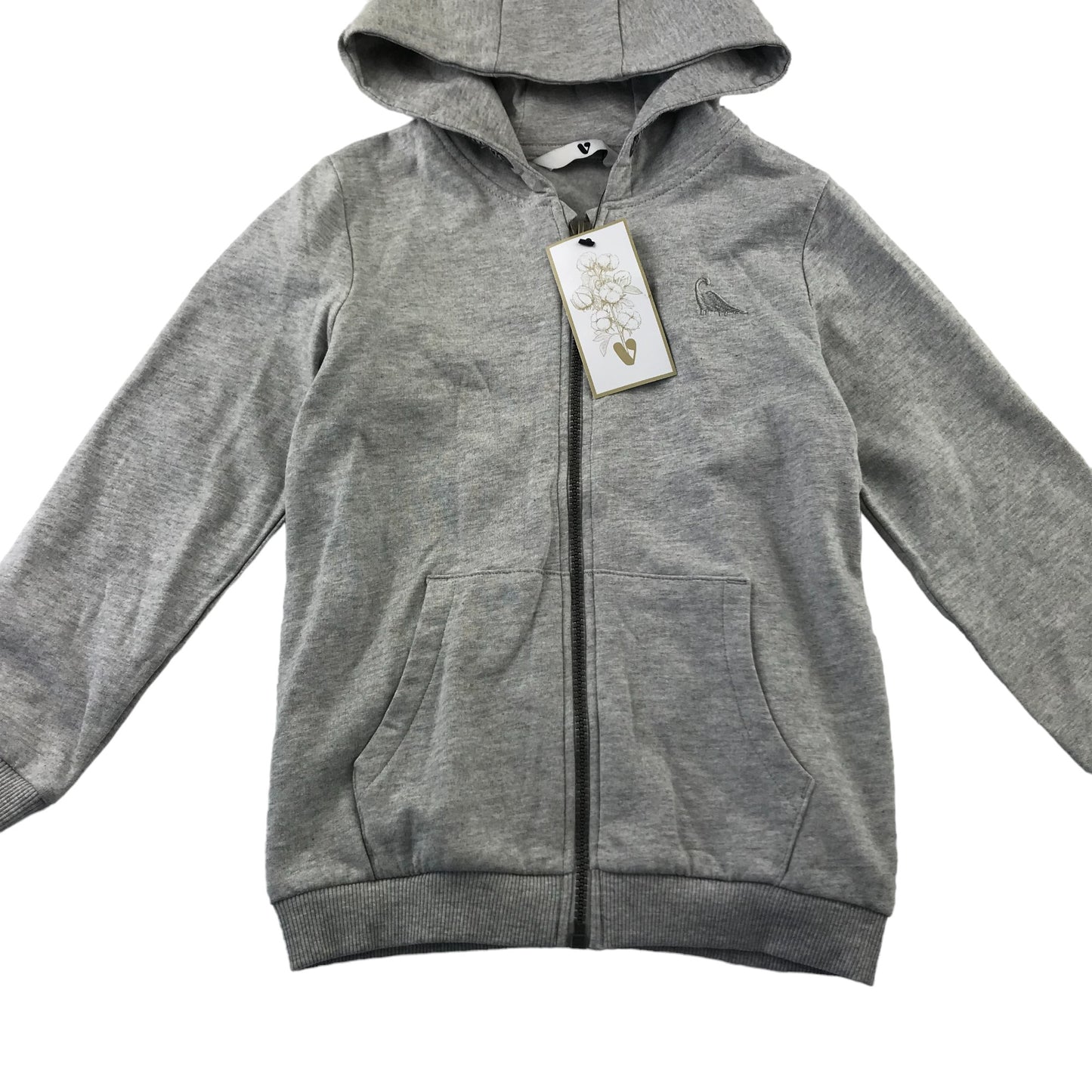 Very hoodie 6-7 years light grey plain with dinosaur embroidered