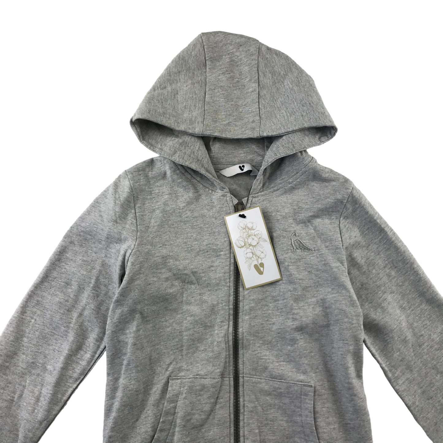 Very hoodie 6-7 years light grey plain with dinosaur embroidered