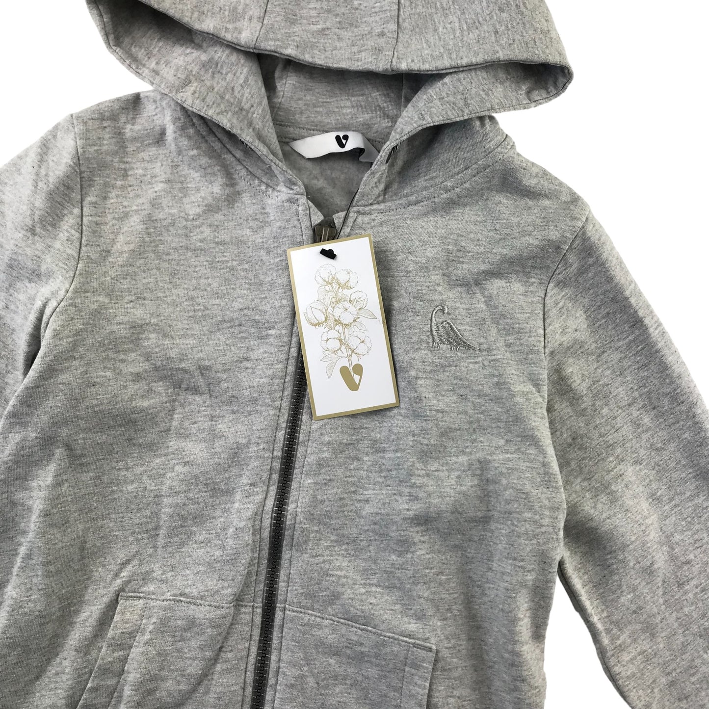 Very hoodie 6-7 years light grey plain with dinosaur embroidered