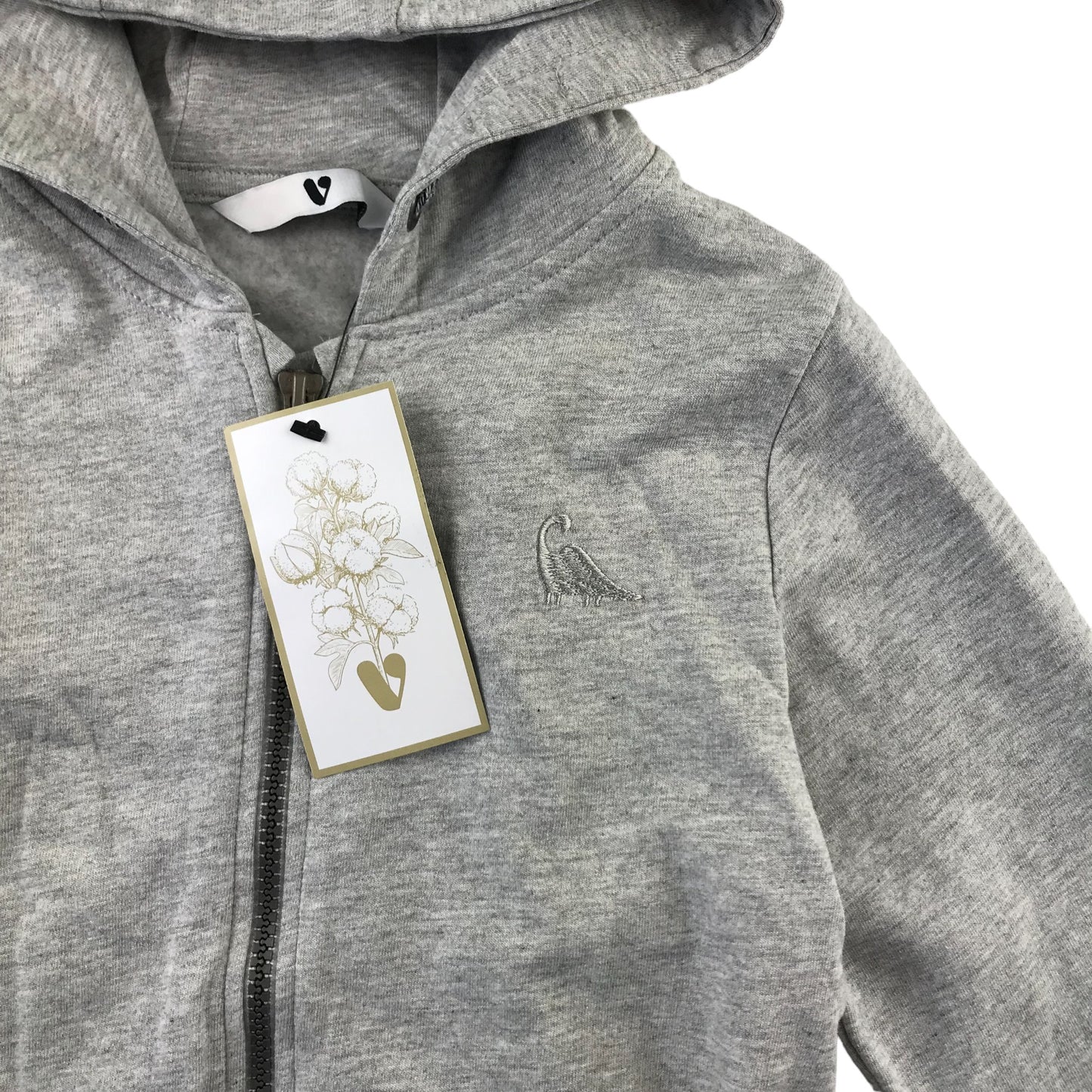 Very hoodie 6-7 years light grey plain with dinosaur embroidered