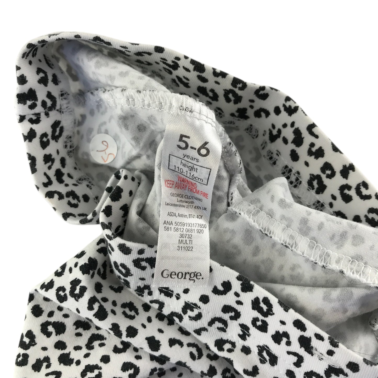 George leggings 5-6 years white and black animal print cropped