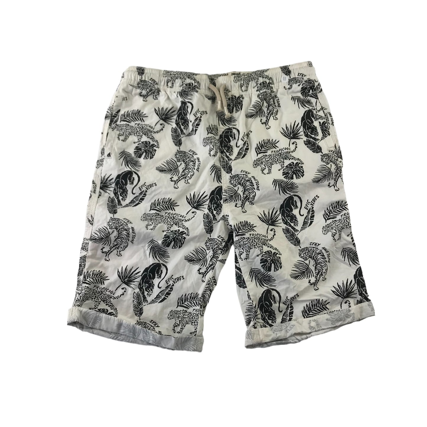 Tu Shorts Bundle Age 11 Plain Black and Tiger Floral Print Shorts Pull Up Cotton