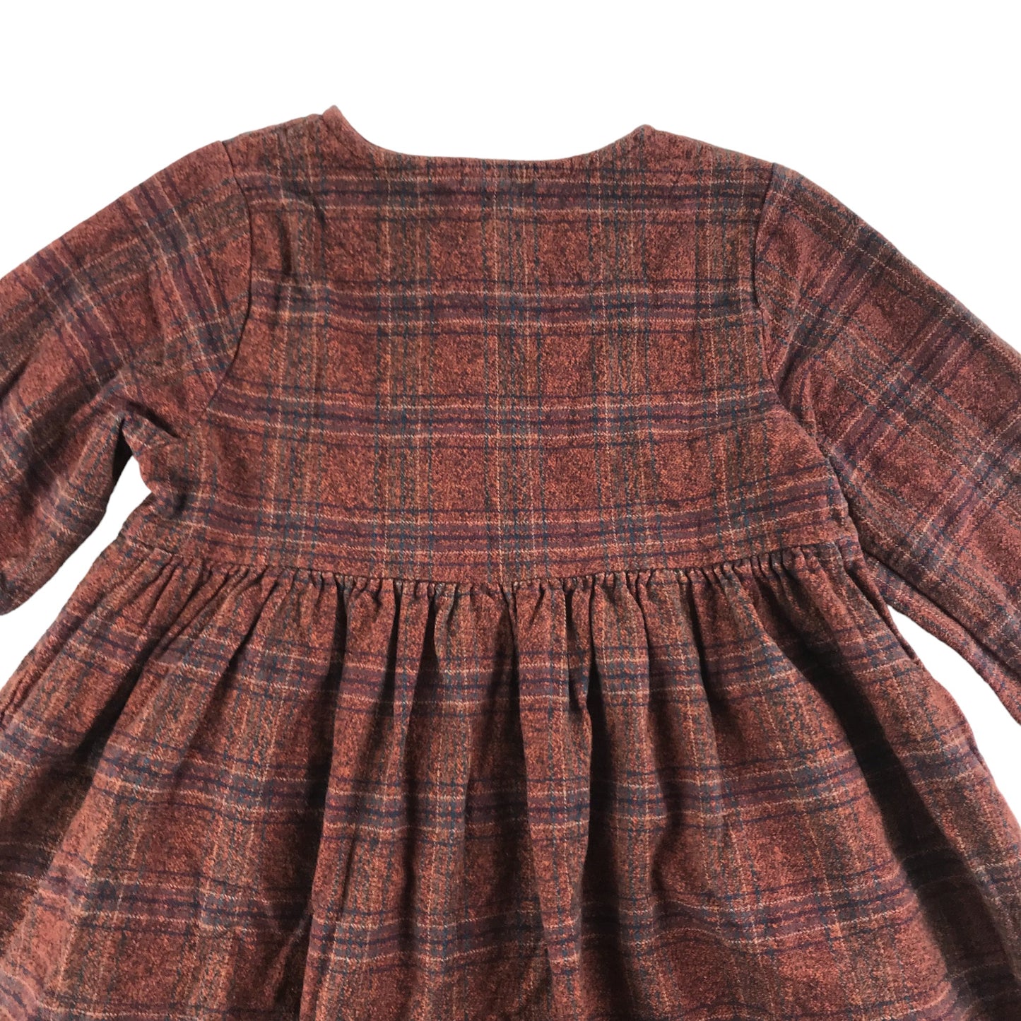 Tu Dress Age 7 Brown Check Pattern Embroidered Flowers Cotton