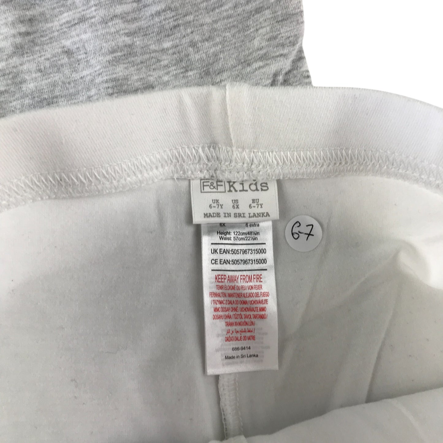 F&F leggings 6-7 years white and grey plain cropped bundle