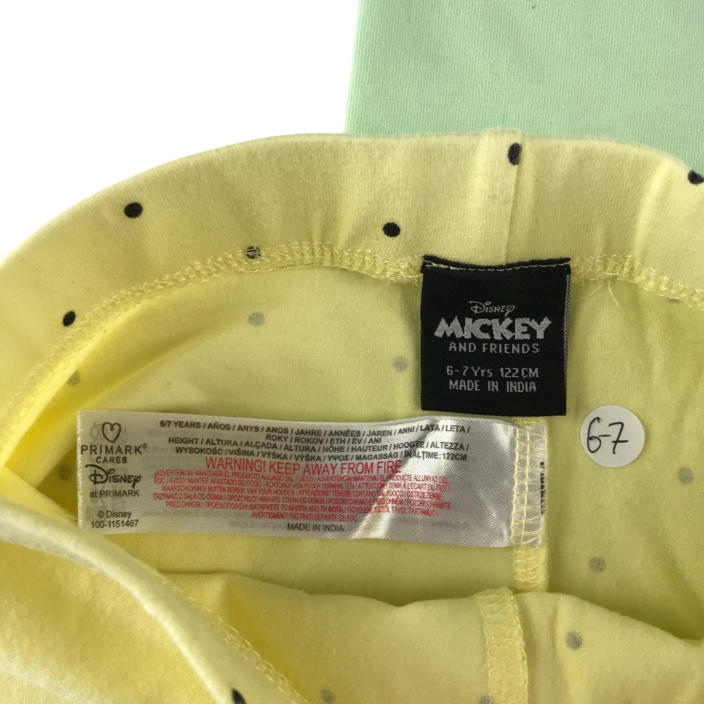 Primark leggings 6-7 years yellow and green Mickey and friends graphic prints cropped bundle