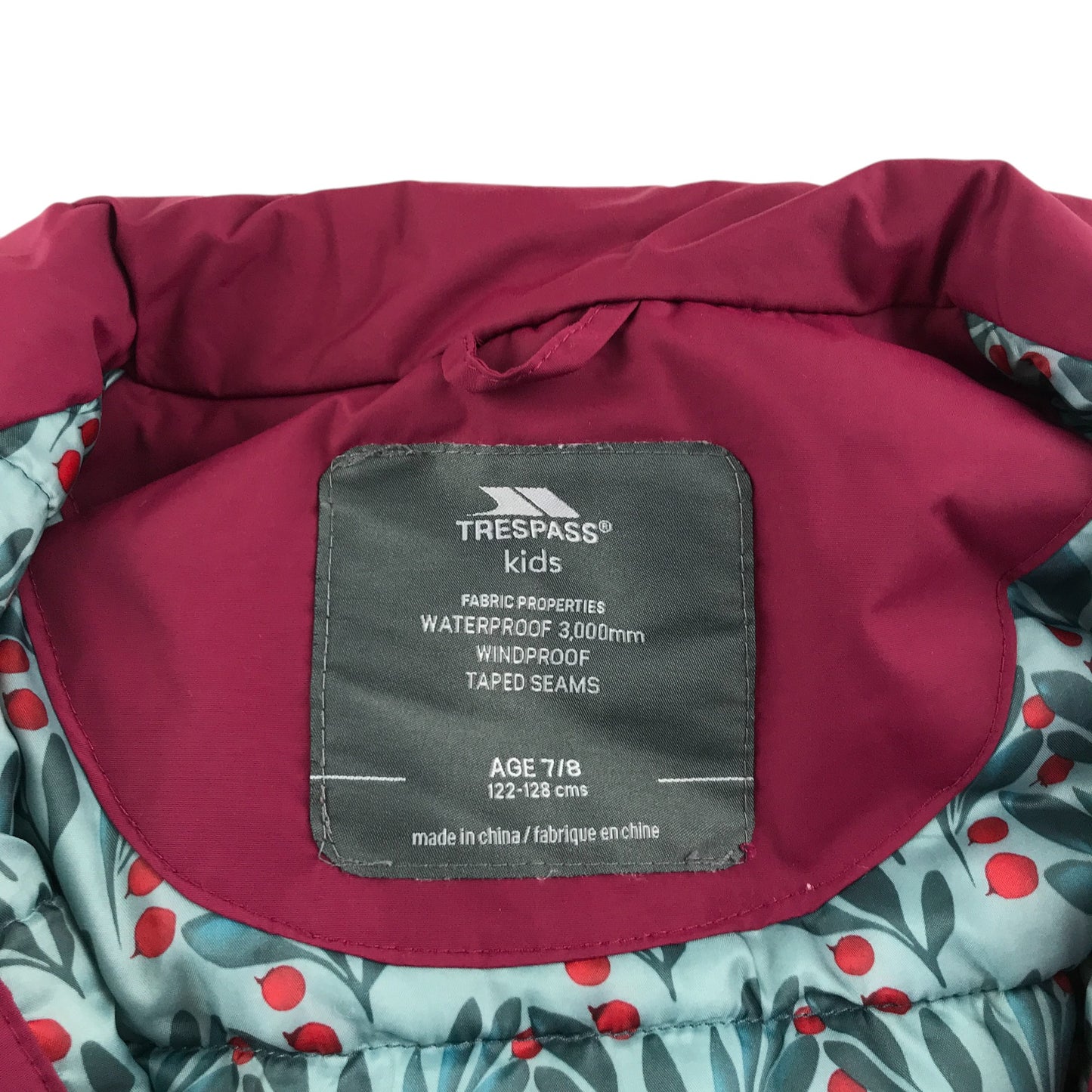 Trespass jacket 7-8 years pink warm floral lining waterproof