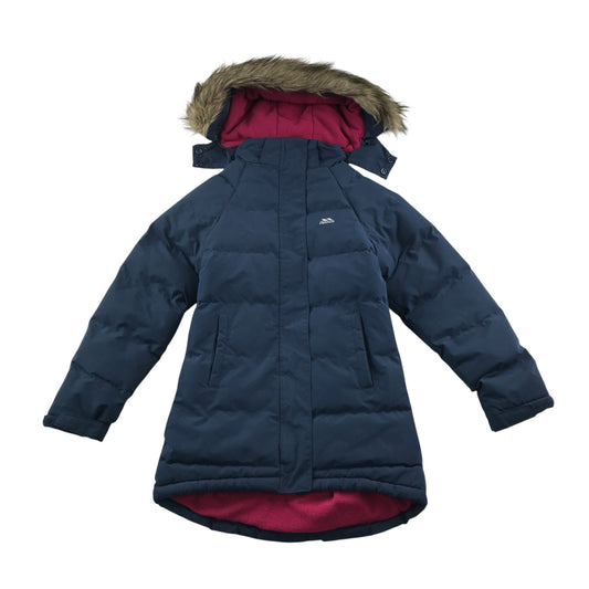 Trespass jacket 7-8 years navy with pink warm fleece lining parka waterproof
