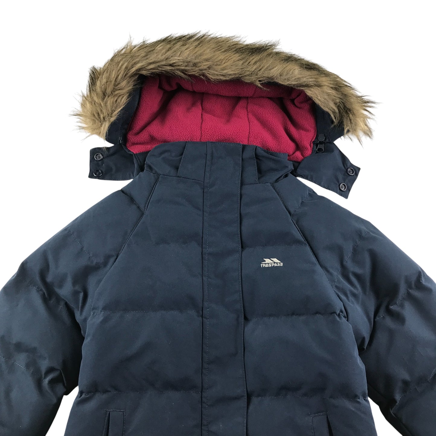 Trespass jacket 7-8 years navy with pink warm fleece lining parka waterproof