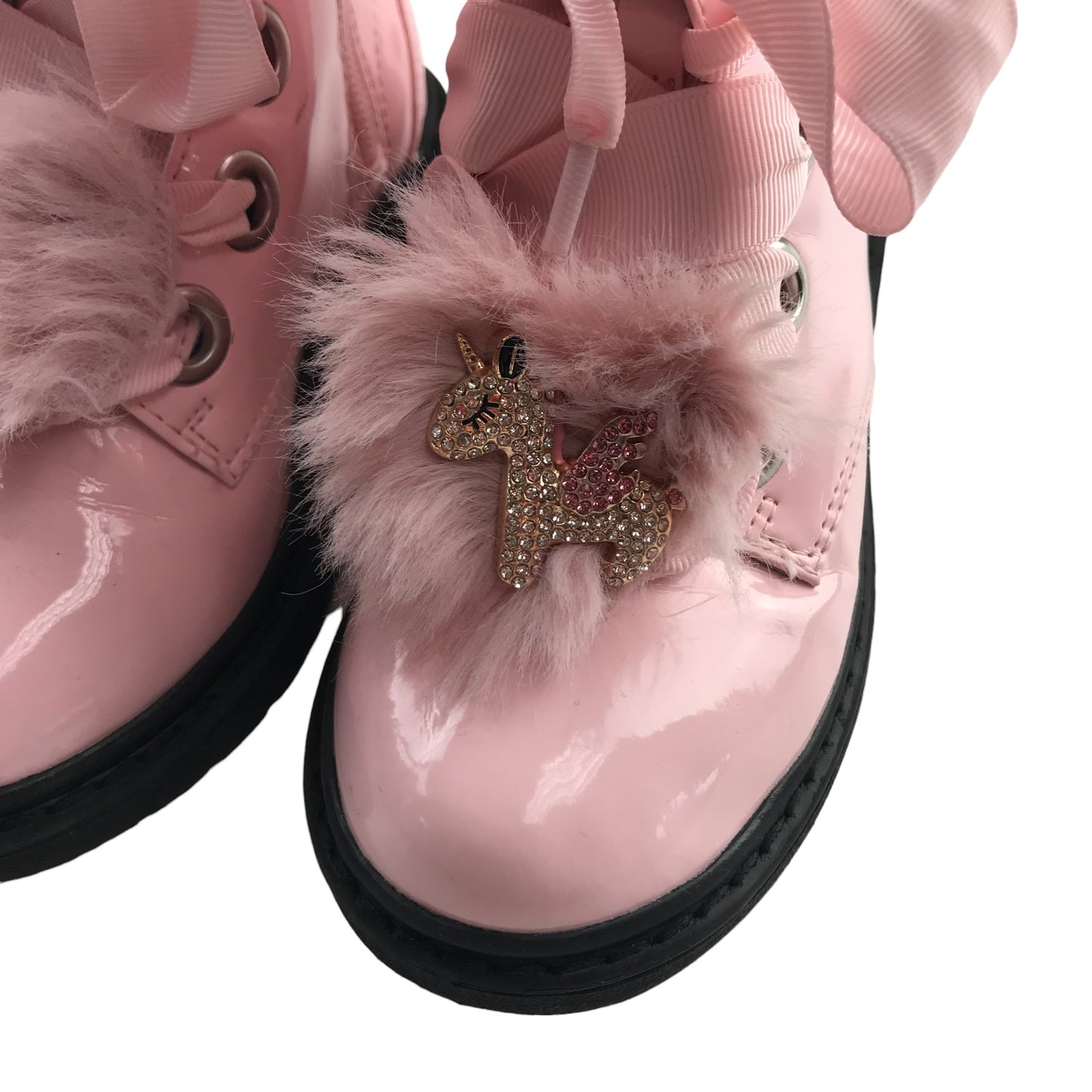 Lelli Kelly boots shoe size 10 junior light pink ankle boots with fluffy unicorn trinkets