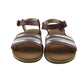 Clarks sandal shoe size 10 junior red clay and sliver straps with brown soles